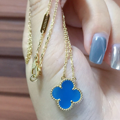 [Royal Jewelry]CLOVER 15MM BLUE AGATE NECKLACE