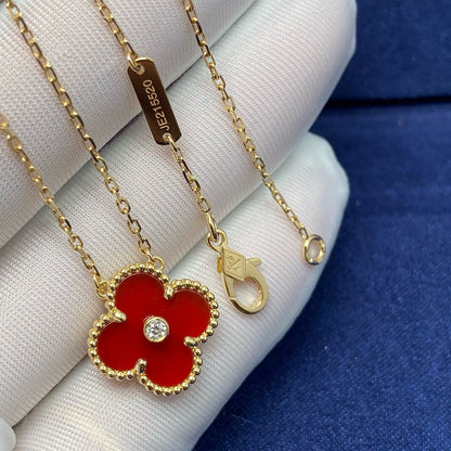[Royal Jewelry]CLOVER 15MM DIAMOND CARNELIAN NECKLACE