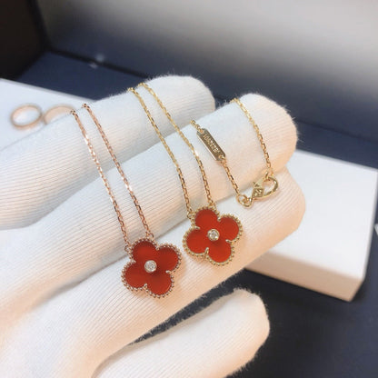 [Royal Jewelry]CLOVER 15MM DIAMOND CARNELIAN NECKLACE