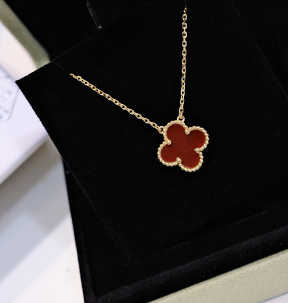 [Royal Jewelry]CLOVER 15MM CARNELIAN SINGLE FLOWER NECKLACE