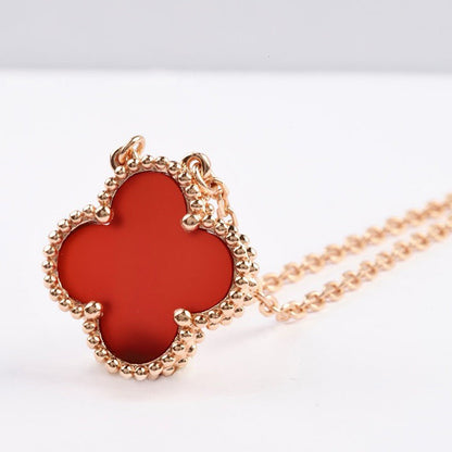 [Royal Jewelry]CLOVER 15MM CARNELIAN SINGLE FLOWER NECKLACE