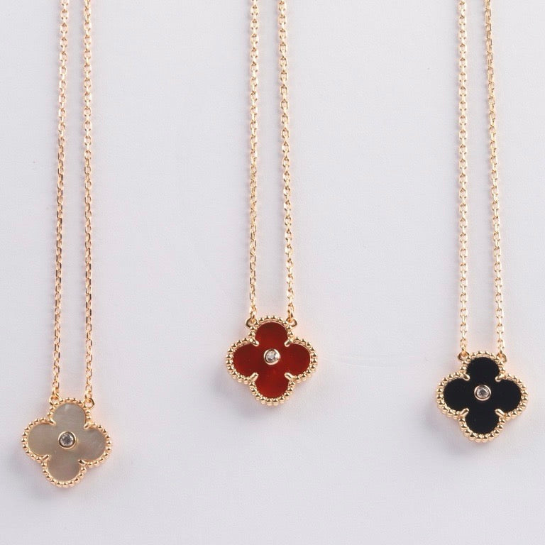 [Royal Jewelry]CLOVER 15MM DIAMOND CARNELIAN NECKLACE