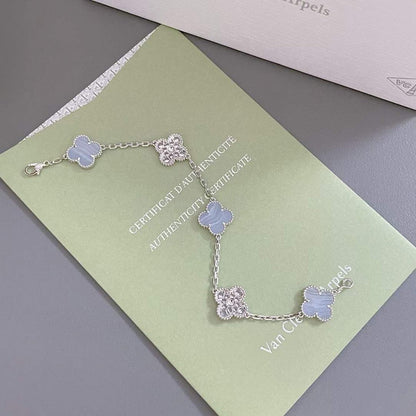 [Royal Jewelry]CLOVER  5 MOTIF DIAMOND PURPLE CHALCEDONY BRACELET SILVER