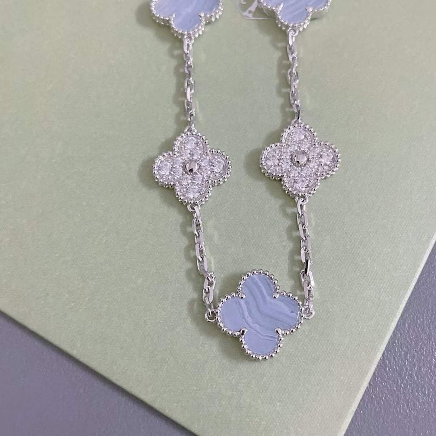 [Royal Jewelry]CLOVER  5 MOTIF DIAMOND PURPLE CHALCEDONY BRACELET SILVER