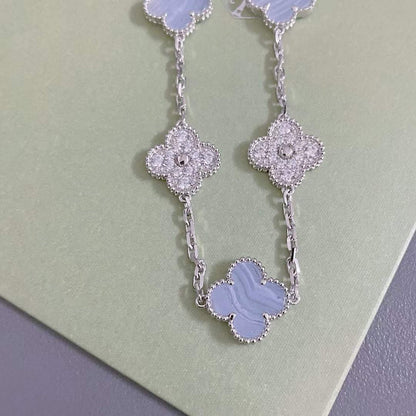 [Royal Jewelry]CLOVER  5 MOTIF DIAMOND PURPLE CHALCEDONY BRACELET SILVER
