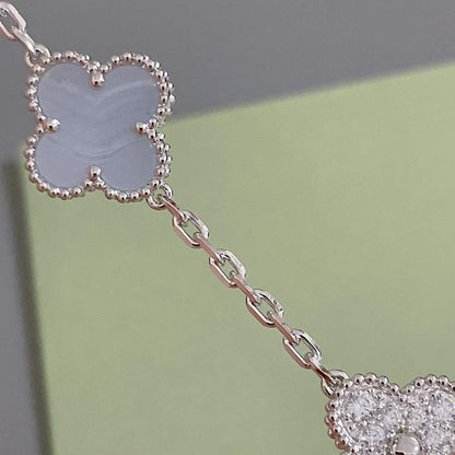 [Royal Jewelry]CLOVER  5 MOTIF DIAMOND PURPLE CHALCEDONY BRACELET SILVER