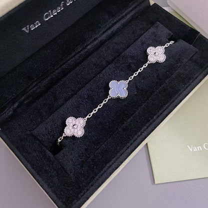[Royal Jewelry]CLOVER  5 MOTIF DIAMOND PURPLE CHALCEDONY BRACELET SILVER