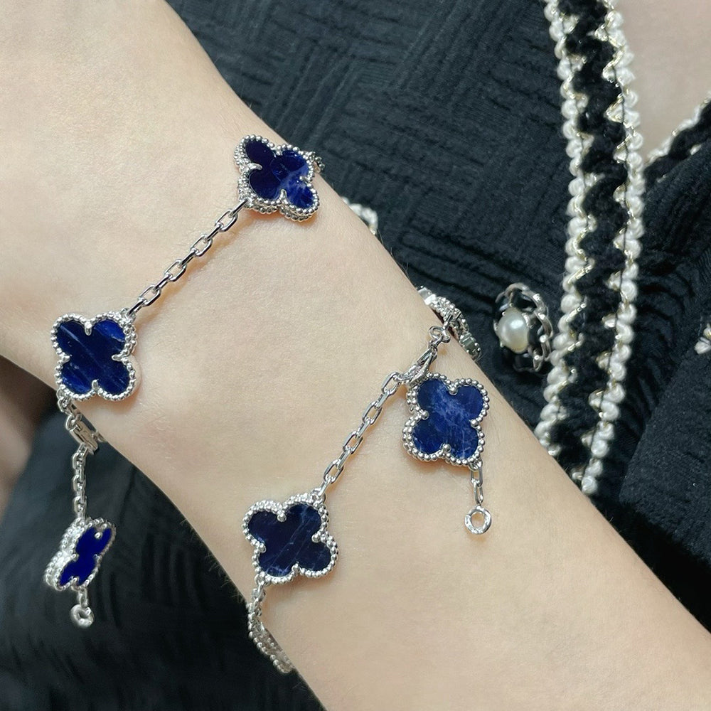 [Royal Jewelry]CLOVER 5 MOTIF PIETERSITE SILVER BRACELET