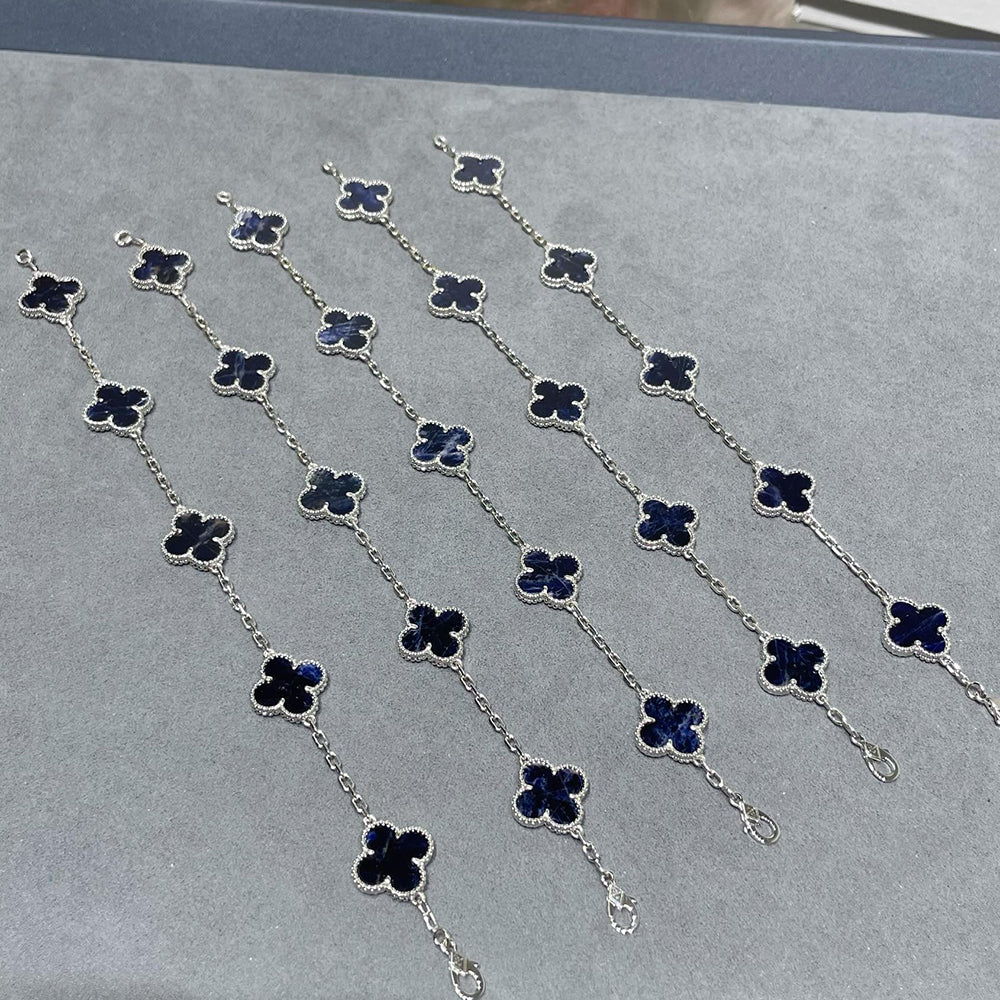 [Royal Jewelry]CLOVER 5 MOTIF PIETERSITE SILVER BRACELET