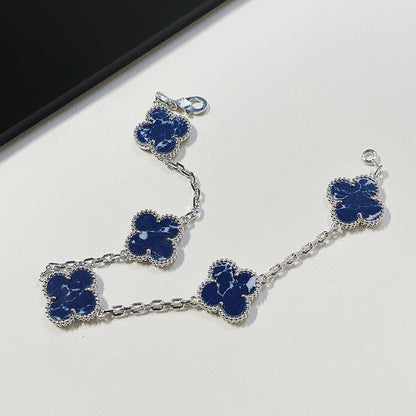 [Royal Jewelry]CLOVER 5 MOTIF PIETERSITE SILVER BRACELET