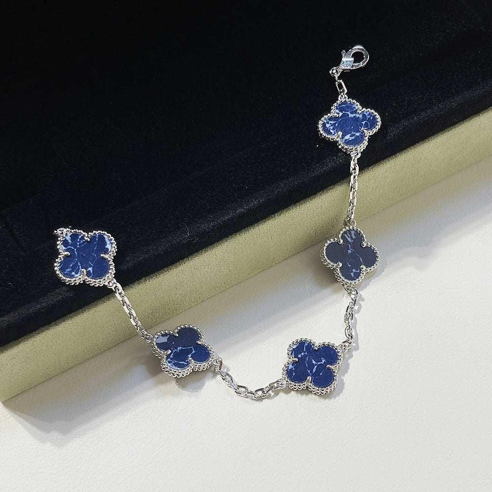 [Royal Jewelry]CLOVER 5 MOTIF PIETERSITE SILVER BRACELET