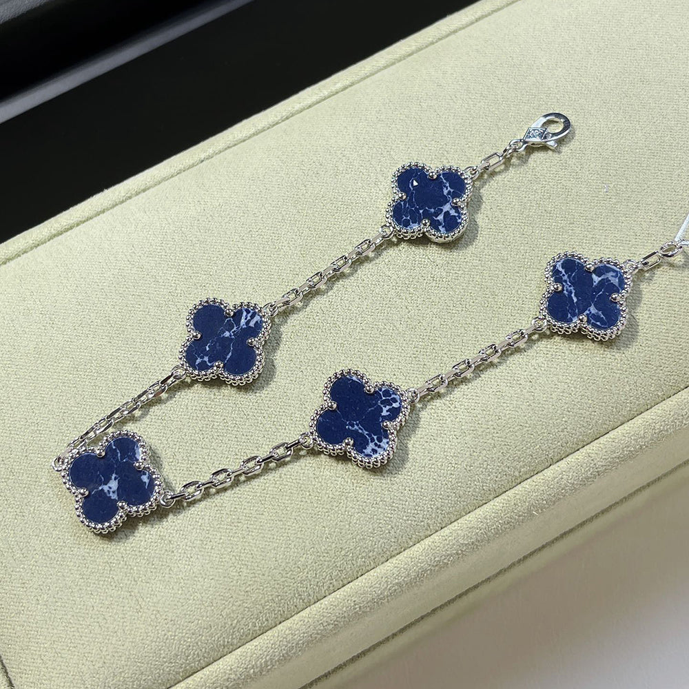 [Royal Jewelry]CLOVER 5 MOTIF PIETERSITE SILVER BRACELET