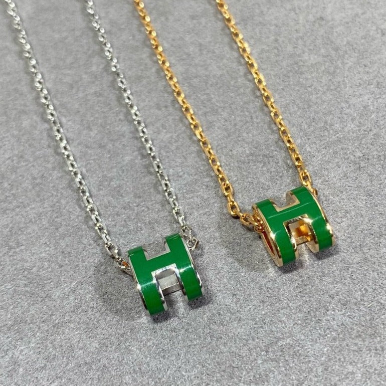 [Royal Jewelry]POP H GREEN NECKLACE SILVER AND GOLD