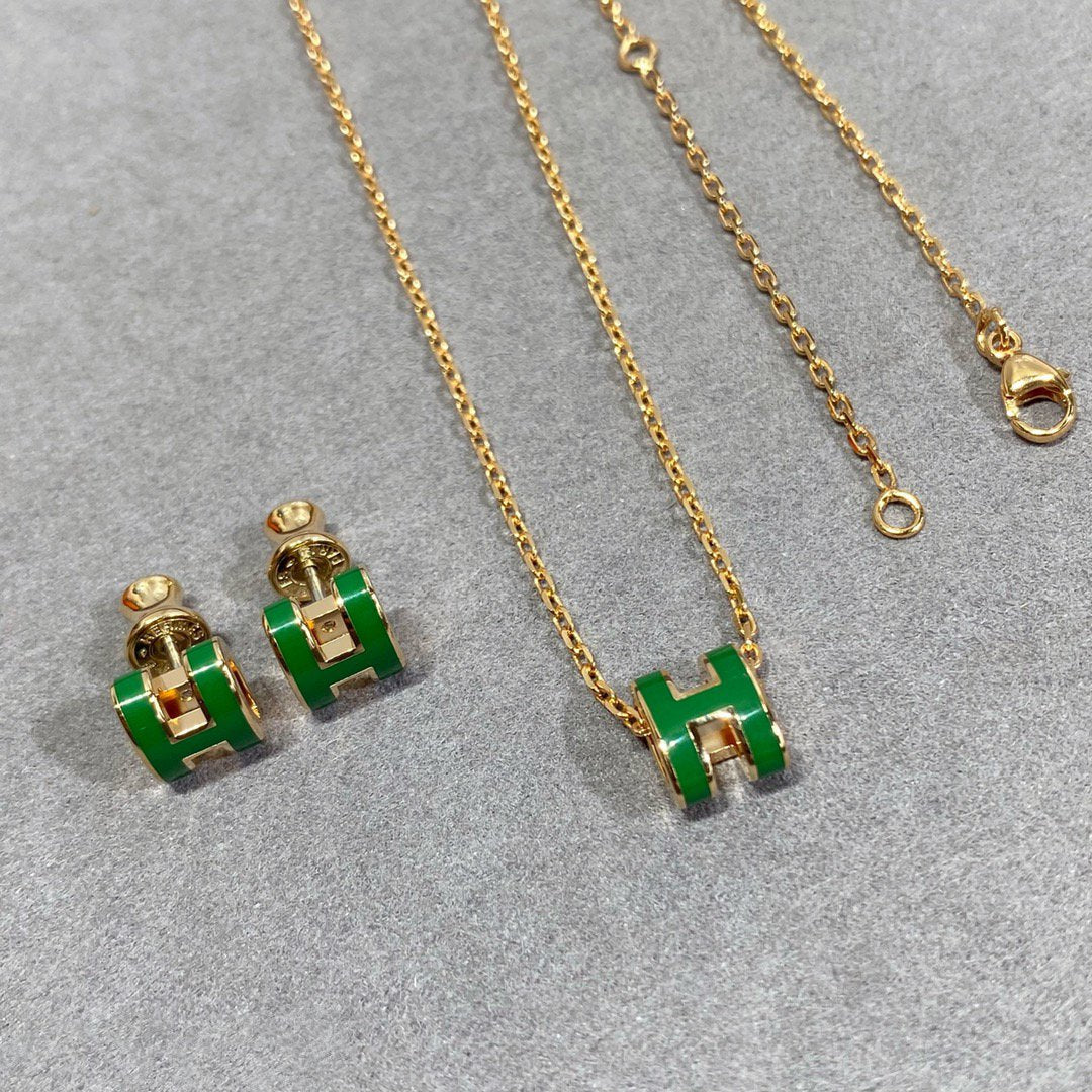 [Royal Jewelry]POP H GREEN NECKLACE SILVER AND GOLD