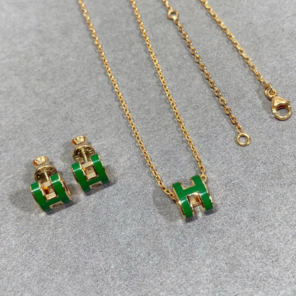 [Royal Jewelry]POP H GREEN NECKLACE SILVER AND GOLD