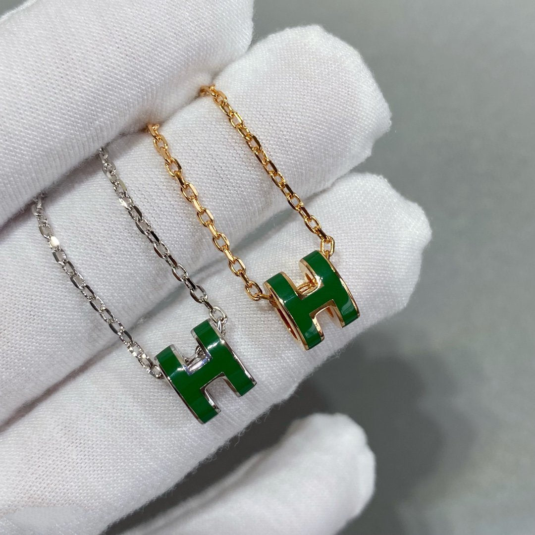 [Royal Jewelry]POP H GREEN NECKLACE SILVER AND GOLD