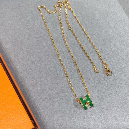 [Royal Jewelry]POP H GREEN NECKLACE SILVER AND GOLD