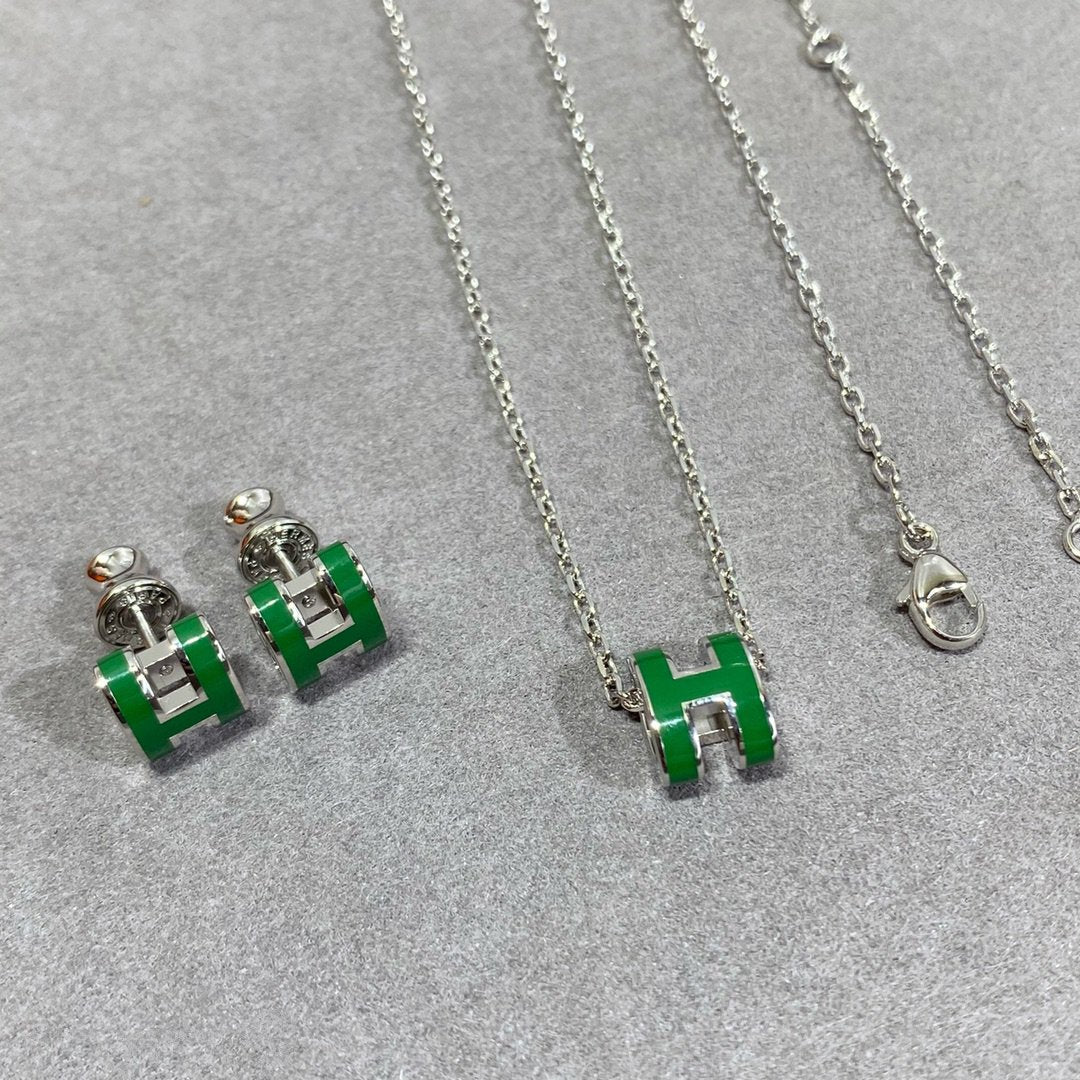 [Royal Jewelry]POP H GREEN NECKLACE SILVER AND GOLD