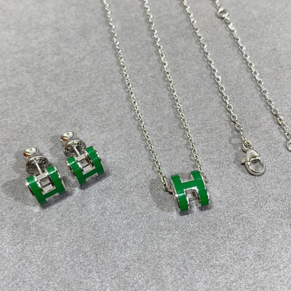 [Royal Jewelry]POP H GREEN NECKLACE SILVER AND GOLD
