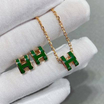[Royal Jewelry]POP H GREEN NECKLACE SILVER AND GOLD