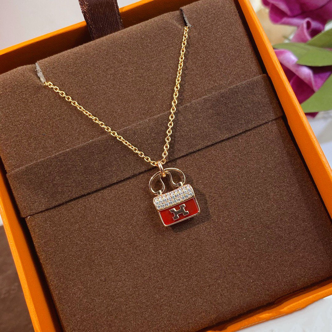 [Royal Jewelry]CONSTANCE RED PEDANT PINK GOLD NECKLACE