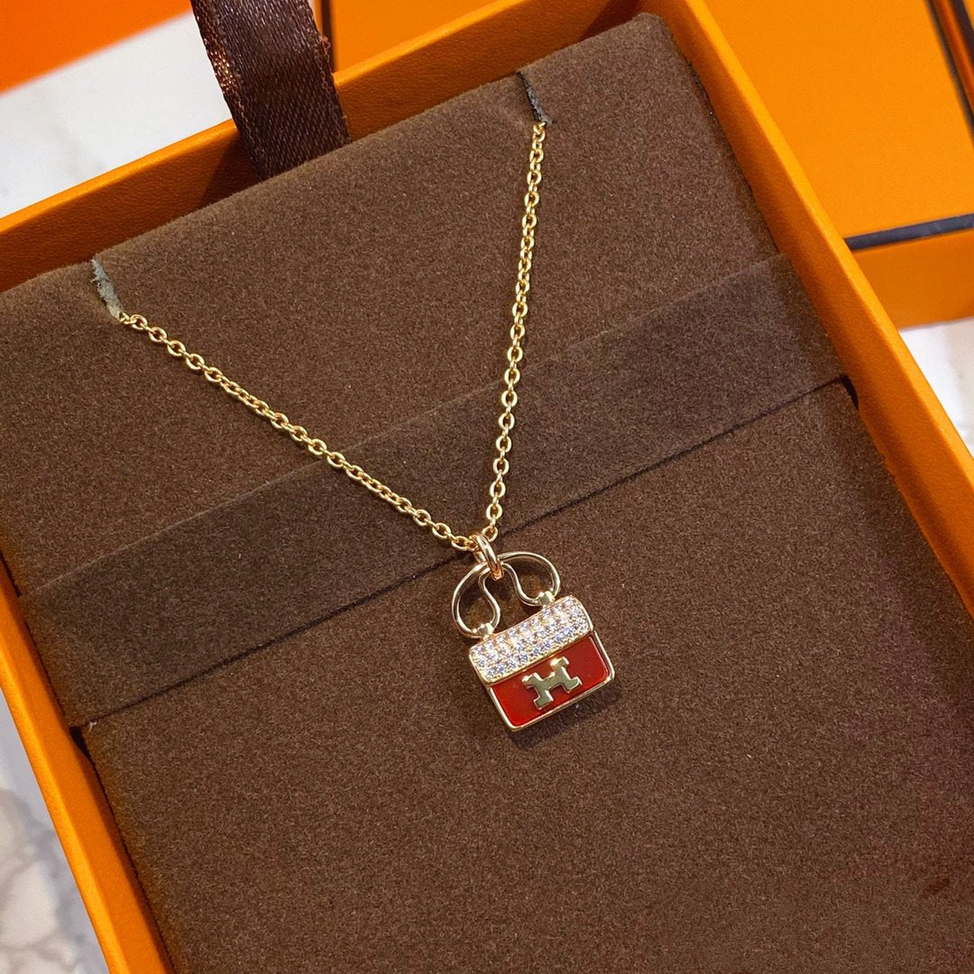 [Royal Jewelry]CONSTANCE RED PEDANT PINK GOLD NECKLACE