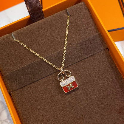 [Royal Jewelry]CONSTANCE RED PEDANT PINK GOLD NECKLACE