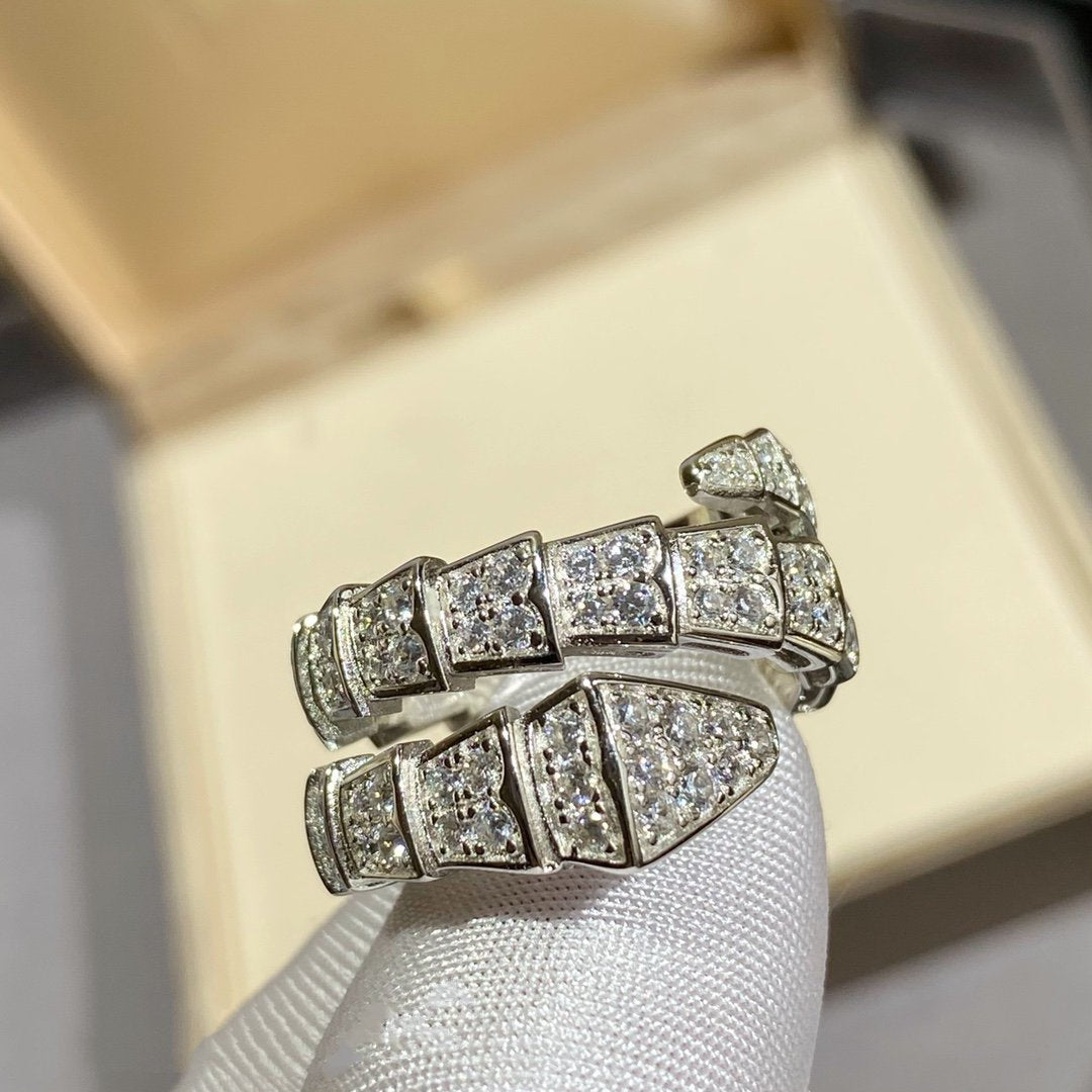 [Royal Jewelry]SERPENTI DOUBLE RING SILVER DIAMOND PAVED