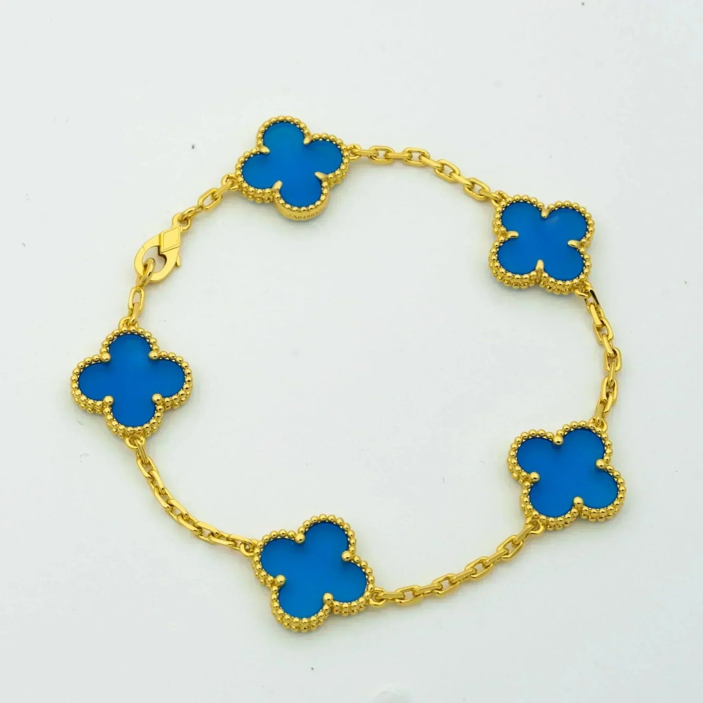 [Royal Jewelry]CLOVER 5 MOTIFS BLUE AGATE BRACELET