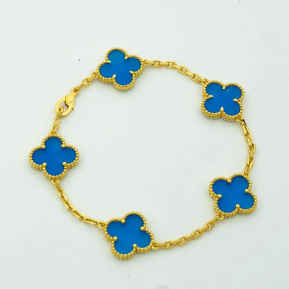 [Royal Jewelry]CLOVER 5 MOTIFS BLUE AGATE BRACELET