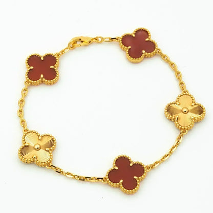 [Royal Jewelry]CLOVER  5 MOTIFS CARNELIAN GOLD BRACELET