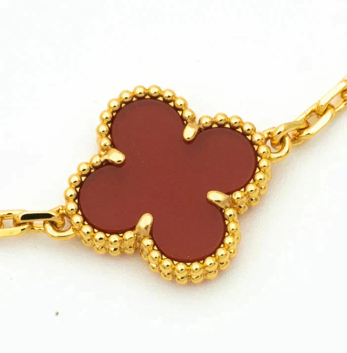 [Royal Jewelry]CLOVER 5 MOTIFS CARNELIAN DIAMOND BRACELET