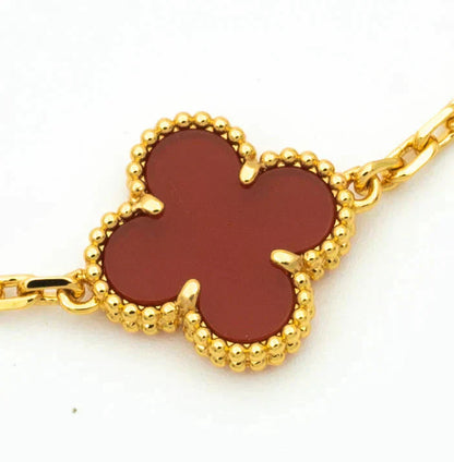 [Royal Jewelry]CLOVER 5 MOTIFS CARNELIAN DIAMOND BRACELET
