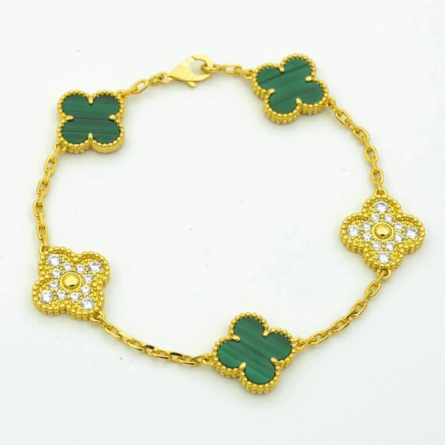 [Royal Jewelry]CLOVER  5 MOTIF MALACHITE DIAMOND BRACELET