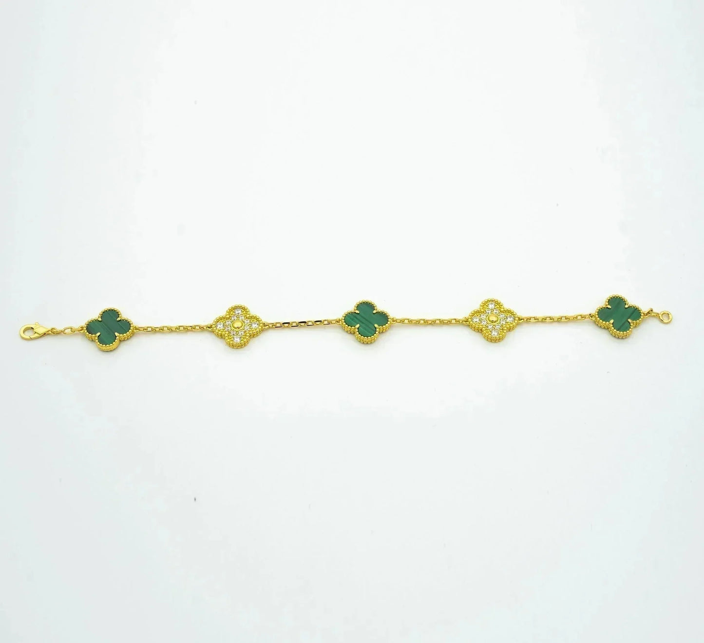 [Royal Jewelry]CLOVER  5 MOTIF MALACHITE DIAMOND BRACELET