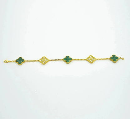 [Royal Jewelry]CLOVER  5 MOTIF MALACHITE DIAMOND BRACELET