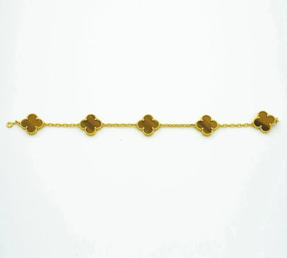 [Royal Jewelry]CLOVER  5 MOTIFS TIGER EYE BRACELET