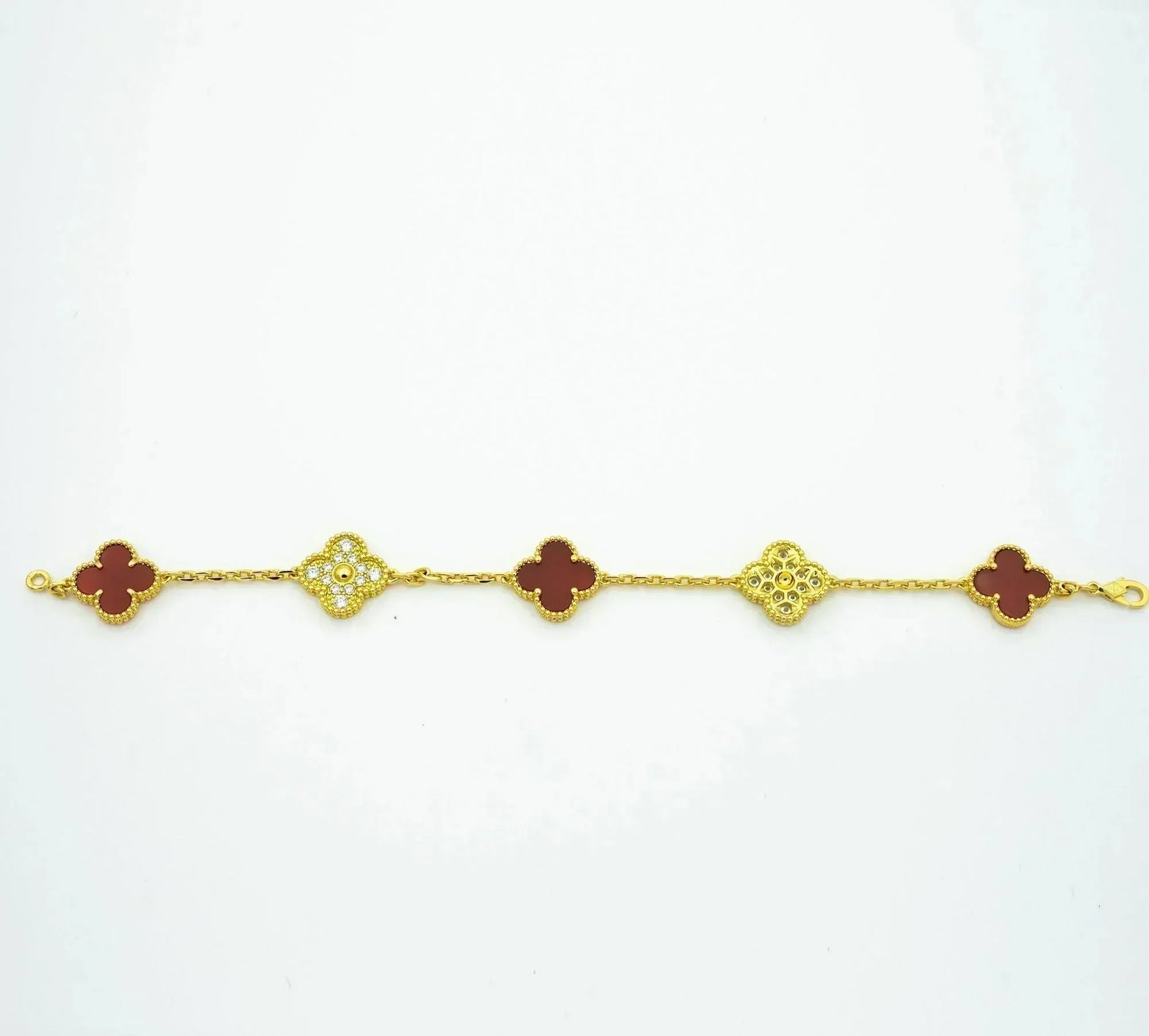 [Royal Jewelry]CLOVER 5 MOTIFS CARNELIAN DIAMOND BRACELET