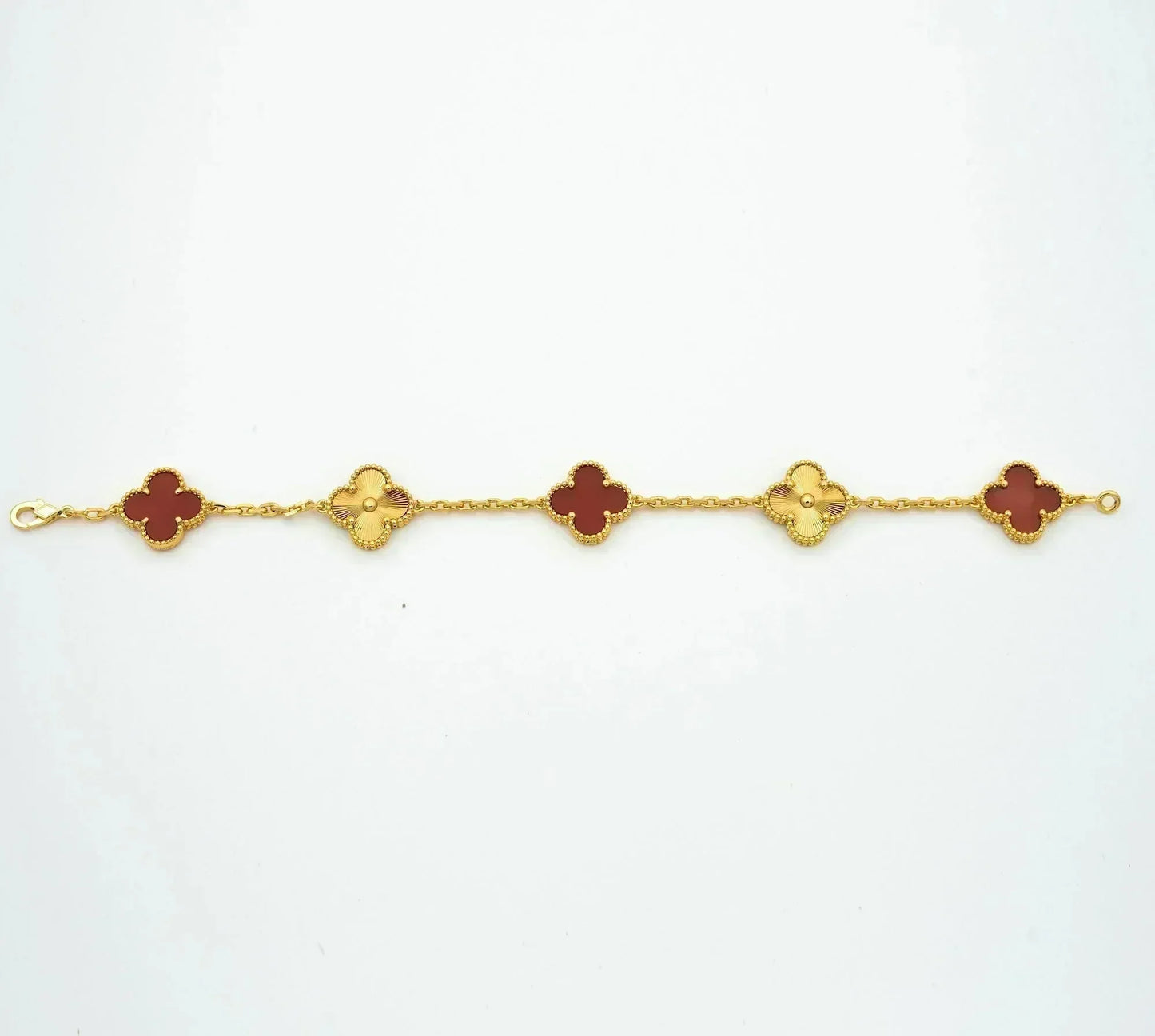 [Royal Jewelry]CLOVER  5 MOTIFS CARNELIAN GOLD BRACELET