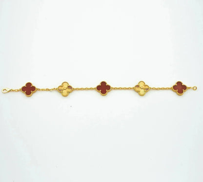 [Royal Jewelry]CLOVER  5 MOTIFS CARNELIAN GOLD BRACELET