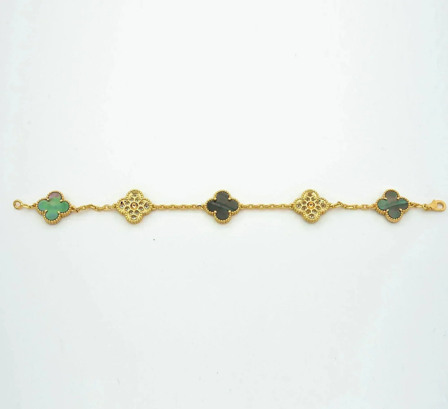 [Royal Jewelry]CLOVER 5 MOTIF GRAY MOP DIAMOND BRACELET