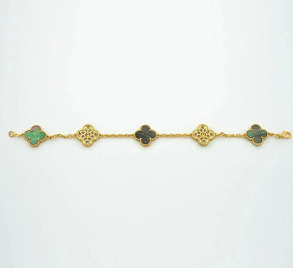[Royal Jewelry]CLOVER 5 MOTIF GRAY MOP DIAMOND BRACELET