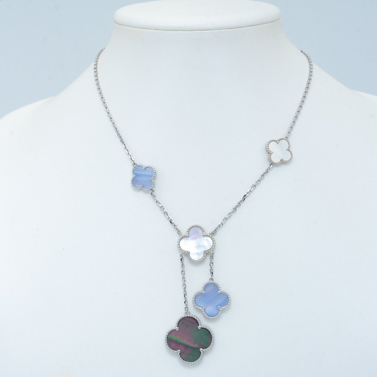 [Royal Jewelry]CLOVER MOP CHALCEDONY NECKLACE SILVER 6 MOTIF