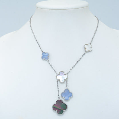 [Royal Jewelry]CLOVER MOP CHALCEDONY NECKLACE SILVER 6 MOTIF