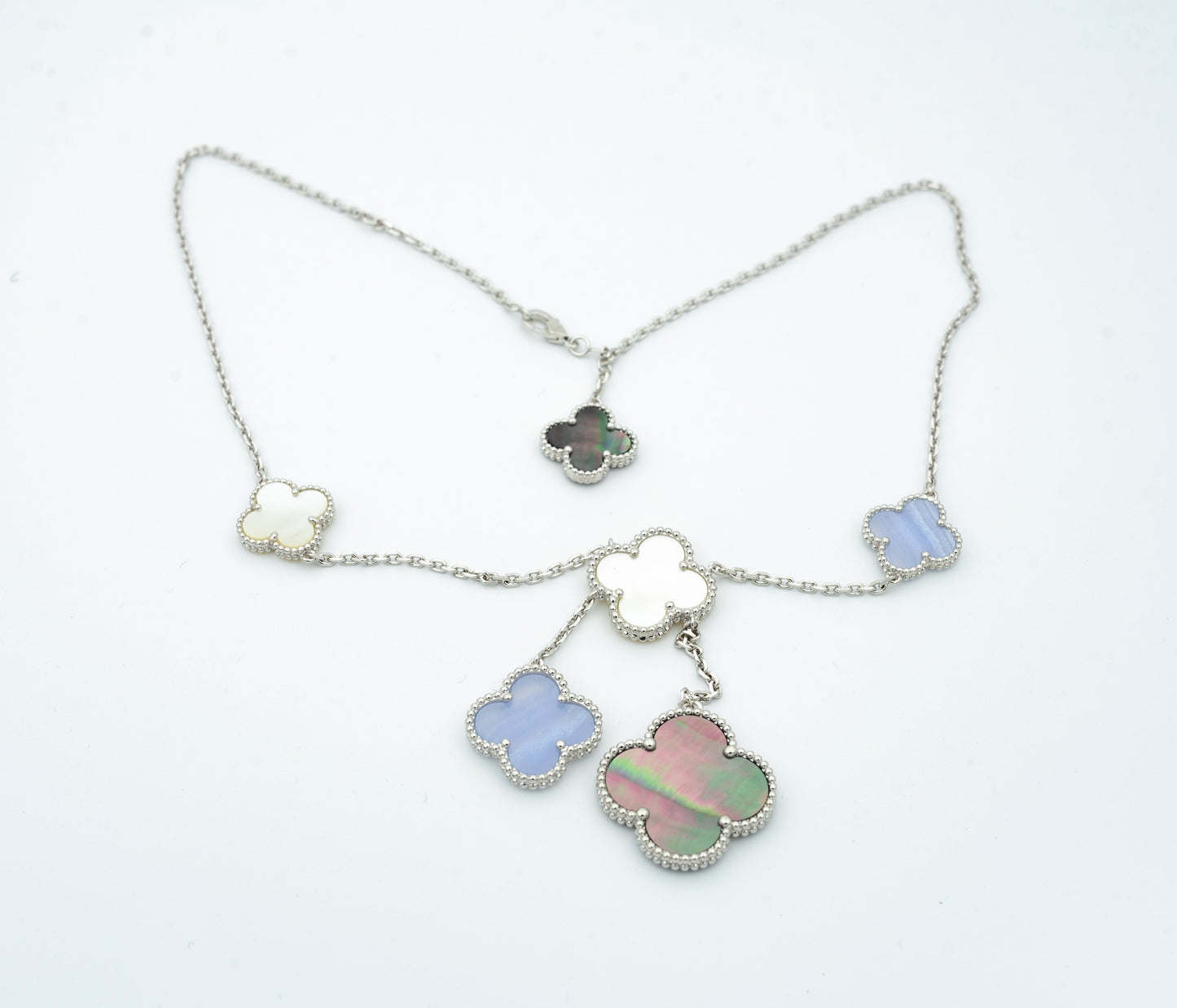 [Royal Jewelry]CLOVER MOP CHALCEDONY NECKLACE SILVER 6 MOTIF