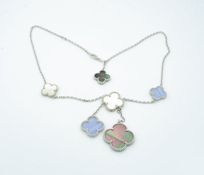 [Royal Jewelry]CLOVER MOP CHALCEDONY NECKLACE SILVER 6 MOTIF
