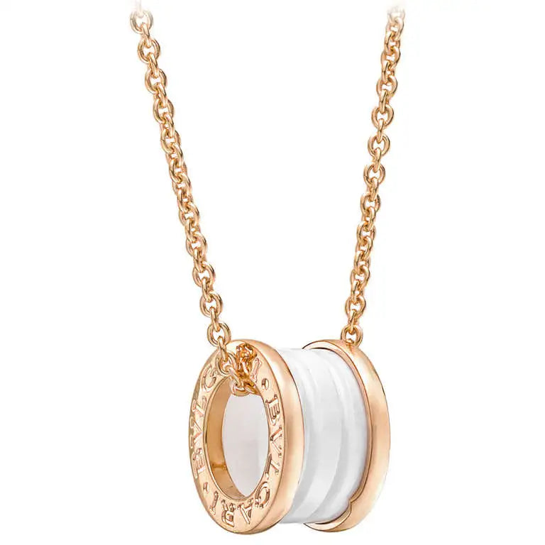 [Royal Jewelry]ZERO 1 WHITE CERAMIC PINK GOLD DIAMOND NECKLACE
