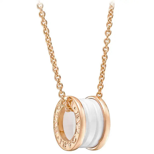 [Royal Jewelry]ZERO 1 WHITE CERAMIC PINK GOLD DIAMOND NECKLACE