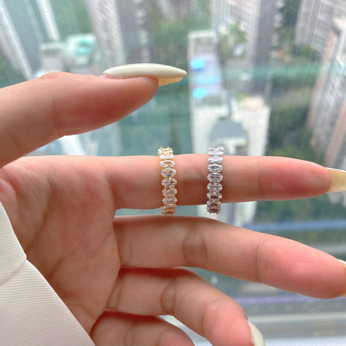 [Royal Jewelry]Ornate Oval Cut Tennis Ring