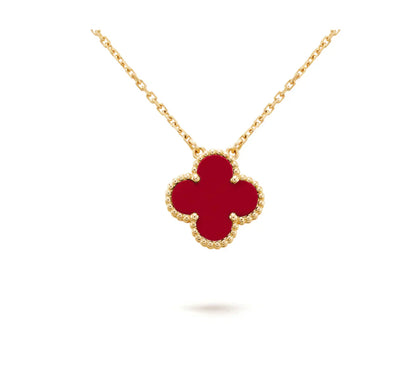 [Royal Jewelry]CLOVER 15MM CARNELIAN SINGLE FLOWER NECKLACE
